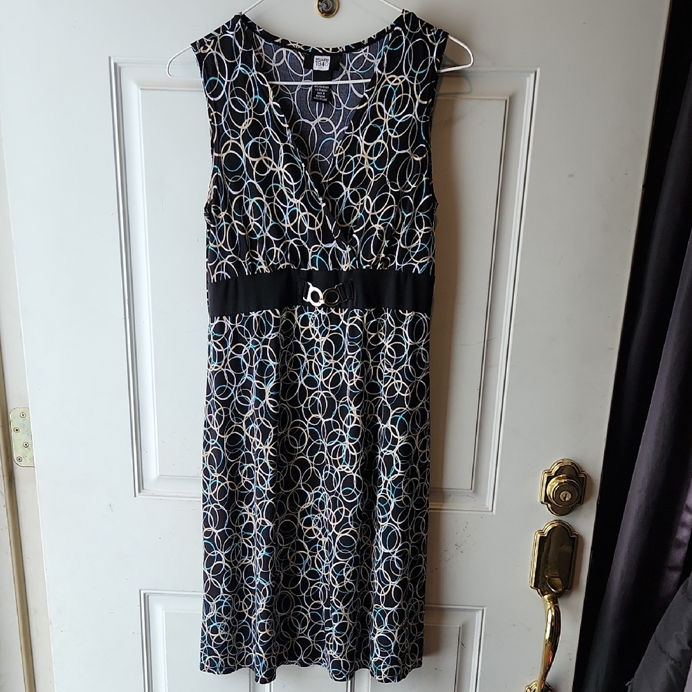 Studio 1940 Black and Blue Circle Pattern Midi Dress Size S